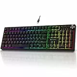 KOORUI Gaming-Tastaturen, 26 RGB-Hintergrundbeleuchtung, mechanische Tastatur, verdrahtet, 104 Tasten, volle Größe, UK-Layout mit blauem Schalter, Gamer-Tastaturen für Windows, MacOS, Linux