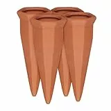 Relaxdays Tonkegel Bewässerung 4er Set, Pflanzen Wasserspender Ton, Wein und PET Flaschen Bewässerungskegel, Terracotta, Orange