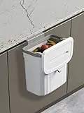 OVAS HOO Küchenmülleimer 9L mit Deckel, Biomülleimer Kompostbehälter - Hängender & Wandmontierter Abfallsammler mit Klebehalter, Weiß mit Klapp- und Schiebedeckel für Küche, Bad, Wohnmobil