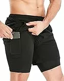 HOPLYNN Herren 2 in 1 Shorts Sommer Schnelltrocknende Laufshorts mit Taschen Sport Kurze Hosen Fitness Laufhose Schwarz XL