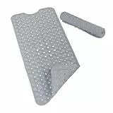 Relaxdays Badewannenmatte, mit Saugnäpfen, PVC, Kinder & Erwachsene, BxT: 97 x 39 cm, rutschfeste Wannenmatte, grau