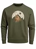 Neverless® Sweatshirt Herren ohne Kapuze Frontprint mit Berg und Sonne – Outdoor Streetwear Männer Fashion Olive L