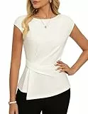 Tshirt Damen Sommer Elegante Flügelärmeln Business Bluse Slim Fit Shirt Wickelbluse Oberteile Weiß M