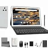 ANTEMPER Tablet 10 Zoll mit Tastatur und Stift | 16GB RAM+128GB ROM (1TB TF) 2025 Neueste Android Tablet PC | MTK Octa-Core 2.0GHz | 5G WiFi | 13MP | 7000mAh Akku | GMS Zertifiziert, Silber