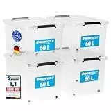 ATHLON TOOLS 4er Set 60l Aufbewahrungsboxen mit Deckel - BPA-freie & lebensmittelechte Aufbewahrungsbox mit Verschlussclips - 100% Neumaterial - Plastikbox transparent - Stapelbare Kunstoff Box