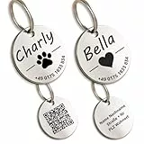 Hundemarke mit Gravur - Personalisiert - Edelstahl - ⌀23mm - Silber - Namensschild für Halsband - Dog Tag - Anhänger Marke für Hunde - mit Symbolauswahl - Tiermarke für Hunde, Katzen, Welpen, Pferde