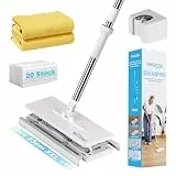 Wischmopp mit Druck-Klemm-System, Bodenwischer mit Automatischer Tuchklemme, Zero Touch Ein-Knopf-Wechsel Wischmopp mit 1 Mop-Halter und 2 Mikrofaser Bodentücher und 20 Staubtücher (Verbesserte, 33cm)