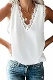 ANCAPELION Damen Sommer Weste Top Lace Shirt V-Ausschnitt Casual Lose Bluse für Frauen Ärmellose Oberteile Chiffon Tank Tops Weiß M