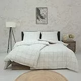 Vency Bettwäsche 135x200 4-Teilig Beige - Oeko-TEX 80% Baumwolle & 20% Polyester, 2X Bettbezug Reißverschluss + 2X Kissenbezug 80x80 Reißverschluss, Gridline Modell