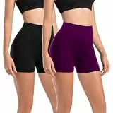Leafigure 2er Pack Radlerhose Damen Kurz Set Hohe Taille Sporthose Shorts Blickdicht Sommer Hotpants Leggings für Gym Fitness Yoga Schwarz/Pflaumenviolett SM