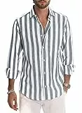 Meilicloth Herren Hemd Langarm Sommer Gestreifte Freizeithemden Casual mit Knöpfen Regular Fit Hellgrau Weiß XL