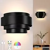 Lampop Wandleuchte Ohne Stromanschluss Wandlampe Akku Innen RGB Wandleuchte Akku mit Abnehmbarer Glühbirne Wiederaufladbar Kommt mit Fernbedienung 16 Farben mit Einstellbarer Helligkeit Schwarz