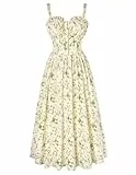 SCARLET DARKNESS Sommerkleid Damen Lang Strandkleid Beige-Grün Blumen Ärmellos Elegant Spaghettiträger Kleid mit Taschen L