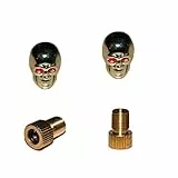 KUSTOM66 2er Set Ventilkappen und 2 Fahrrad Adapter - Skull v2 - in Silber für jedes Fahrrad geeignet