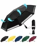 Chakipee Regenschirm Sturmfest Taschenschirm mit Reflexstreifen Schwarz Umbrella Kompakter Reise Winddichter Automatik Auf und Zu Doppelt Belüftetes Vordach 8 Rippen für Herren Damen Kinder