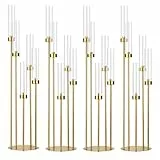 VINCIGANT 4er Set Kerzenständer Gold, 5 Armig Bodenkerzenhalter mit Acryl Lampenschirm 100 cm Höhe für Hochzeit, Wohnzimmer Deko, Abendessen, Tischdekoration (Ohne Kerzen)
