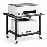 niffgaff Druckertisch mit feststellbaren Rollen, 2 Ebenen Druckerständer, Rollbarer Druckerwagen aus Holz & Metall, 51 × 39 × 37 cm, Kompakter Printer Stand für Home Office, Schwarz