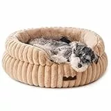 EDAGNY Stilvolle Hundebett Katzenbetten für Katzen, Weiches Rundes Hundebett für Kleine und Mittelgroße Hunde, Beruhigend Waschbares Haustierbett (Kamel, M)