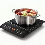 AMZCHEF Induktionskochfeld 1 Platte, Tragbares Induktionskochplatte, 20 Temperatureinstellungen und Leistungsstufen, Schlankes Design mit Schwarzer Keramikplatte, Sensorsteuerung, 3H Timer.