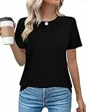 Gyabnw Tshirt Damen Sommer Elegant Rundhals Top Kurzarm Oberteile Baumwolle Lässige Pleated Bluse Damen Sommershirt