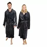 Blumtal Bademantel Damen & Herren L - OEKO-TEX zert. Morgenmantel mit Kapuze, extra saugstark, lang, für Sauna, Anthrazit-Grau