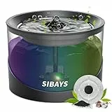 SIBAYS 74oz/2.2L Katzenbrunnen, Trinkbrunnen für Katze Hunde, Automatischer Wasserbrunnen für Haustier, Geräuscharme Wasserpumpen, Aktivkohlefilter, Buntes LED-Licht