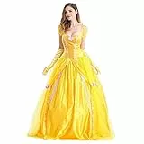 Odizli Belle Kostüm Damen Erwachsene Prinzessin Lange Kleid mit Handschuhe Halloween Weihnachten Karneval Cosplay Party Verkleidung Costume Gelb-Belle S