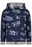 SALT AND PEPPER BY KIDS PARK Jungen Sweatjacke mit Fahrzeuge All Over Print T-Shirt, True Navy, 128 cm-134 cm
