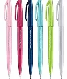 Pentel SES15C Brush Sign Pen Fasermaler mit flexibler Spitze, verschiedene Farben, 6 Stück