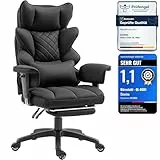 Dowinx Gaming Stuhl, Bürostuhl Ergonomisch mit Taschenfeder-Kissen, Chefsessel mit Doppellagige weiche Rückenlehne und verstellbare Lendenkissen, Armlehnen und Fußstütze, Textil-Schwarz