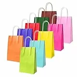 Flintronic Papiertüten aus Kraftpapier, 10 Stück mit Henkel, Geschenkverpackung, Tüten Eschenktüten, Gastgeschenke Tüten, Mitgebseltüten, Geschenktüten Set - Mehrere Farben(15 * 8 * 21CM)