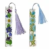 Weihnachtsgeschenke Lesezeichen Buchstaben Personalisiert, 2 Pcs Getrocknete Blume Harz Lesezeichen, handgefertigt niedliches Lesezubehör für Frauen Bücherwurm Buchliebhaber Lesergeschenk