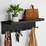 niffgaff Schlüsselbrett Schwarz Metall mit Ablage Schlüsselboard Schlüssel Aufbewahrung Wand Key Rack Hanger Schlüsselablage Flur Schlüsselhalter Haken für Schlüssel Schlüsselhaken