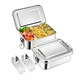 Homikit Brotdose mit Fächern, 2 Stück Edelstahl Bento Box Lunchbox für Kinder & Erwachsene, Lunch Box Brotzeitdose mit Abnehmbar Trennwand, Auslaufsicher & Dichtungsring, 850ml+850ml