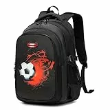 Asge Schulrucksack für Jungen 8-10 Jahre, Mit 4 Hauptfächern & Coolem Fußball-Design, Ergonomisch & Pflegeleicht, Große Schultasche für Schule & Alltag
