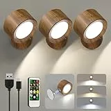 LED Wandleuchte Kabellos, 3 Stück Akku Wandlampe ohne Bohren Aufladbare Lampen, 3 Farbmodi Dimmbar Wandlicht Nachttischlampe mit Fernbedienung, 360° Indirekte Strahler für Kinderzimmer Schlafzimmer