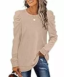 XIEERDUO Damen Pullover Oversize Herbst Sweatshirt Puffärmel Elegant Langarmshirt Winter Oberteile Khaki XL