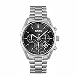 BOSS Herren 44mm Chronograph Quarz Uhr Champion Kollektion mit Schwarzem Zifferblatt und Edelstahlarmband, Datumsfunktion, 3 Sub-Dials, 10ATM Wasserdichtigkeit - 1513871