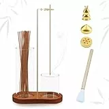 Yeria Räucherstäbchen Halter mit Abnehmbarem Glas Aschefänger，8-Form Glas Räucherschale mit 3 Duftstäbchen Halterungen Reinigungsbürste Räucherset für Meditation,Yoga,Schlaf,und Aromatherapie