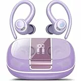 Csasan Bluetooth Kopfhörer Sport, in Ear Kopfhörer Kabellos Bluetooth 5.3 mit Ohrbügel, Hi-Fi Stereo Sound, 48Std Earbuds mit 4 ENC Noise Cancelling Mikrofon, IPX7 Wasserdicht Ohrhörer, Lila