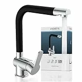 SCHÜTTE 79856 RIO 360° schwenkbare Küchenarmatur, Spültisch Armatur mit hohem Auslauf Küche, Einhebelmischer Einzelspüle Doppelspüle Mischbatterie für die Spüle, Wasserhahn Chrom/Schwarz
