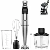BESROY Stabmixer Set 5 in 1, 1100W Pürierstab Elektrisch, Stufenlose Geschwindigkeit, Edelstahl Hand Blender inkl. Häcksler, Schneebesen, Milchaufschäumer & Messbecher, Ideal für Suppen, Smoothies