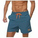 Ougelebo Badehose Herren Badeshorts Herren Kurz Männer Schnelltrocknend Boardshorts Schwimmhose Strandshorts Swimming Shorts Men Pfauenblau S