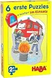 HABA 305236 - 6 erste Puzzles – Im Einsatz, Puzzles aus je vier Teilen mit Straßen-Motiven, Auto-Holzfigur zum freien Spielen, Spiel ab 2 Jahren