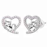 Arrebol Katzen Ohrringe 925 Sterling Silber für Damen Tierliebhaber Ohrstecker Original Schmuck Geschenk Für Mädchen Tochter Enkelin