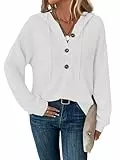Tanmolo Hoodie Damen Kapuzenpullover Knopfleiste Leichter Pullover Langarm Sweatshirt Tops für Herbst(Weiß, XXL)