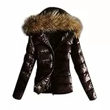 Generisch Damen Winter Daunenjacke Mode lässig mit Pelzkragen Kapuzen Outdoor Winddicht wasserdicht glänzend Daunenjacke