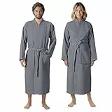 HOMELEVEL Pique Bademantel für Damen und Herren - Waffelpique Morgenmantel leicht - versch. Größen - leichter Bademantel für Sauna Reise Pool - Waffelmuster Reisemantel
