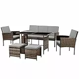 SVITA Denver Polyrattan Gartenmöbel Set 7 Personen Essgruppe Lounge Esstisch Braun