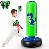 QPAU Boxsack für Kinder 3-8 Jahre, Aufblasbarer Standboxsack, Geschenke für Jungen und Mädchen, Set für Karate, Taekwondo, MMA (Blau, 48 Zoll)